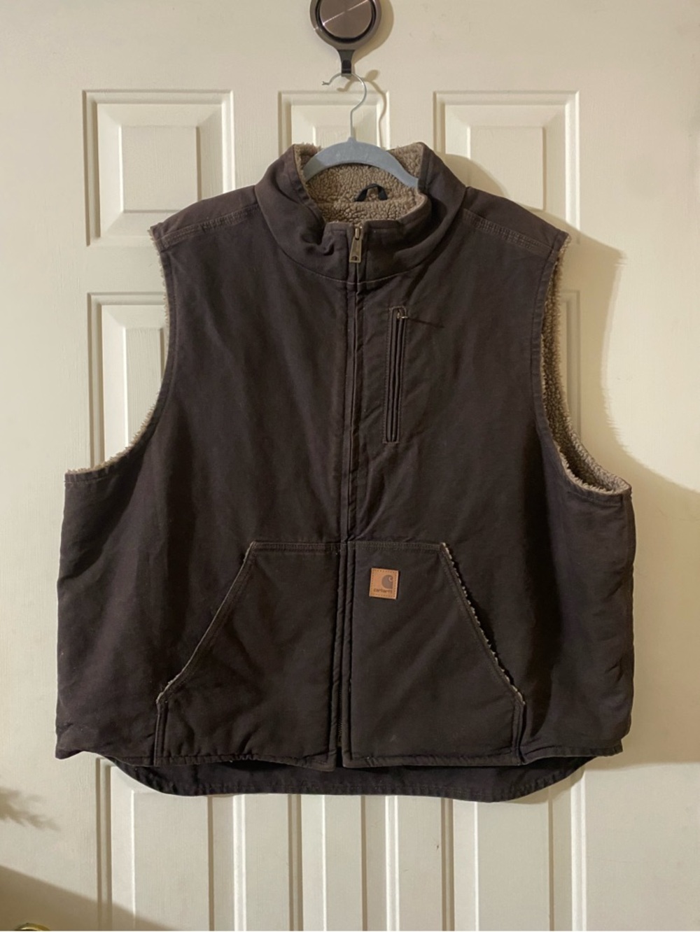 Carhartt Men's 2XL Duck Sherpa-Lined Mock-Neck Vest Brown